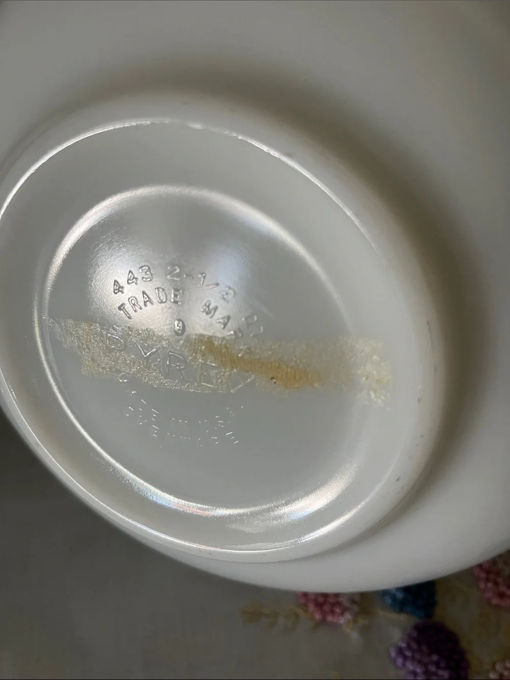 Vintage Pyrex #443 White Mixing Bowl with Blue Snowflake Border